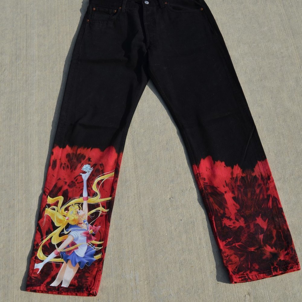Madeinsanity Custom 1 of 1 Sailor Moon Blood Red Denim Levi"s